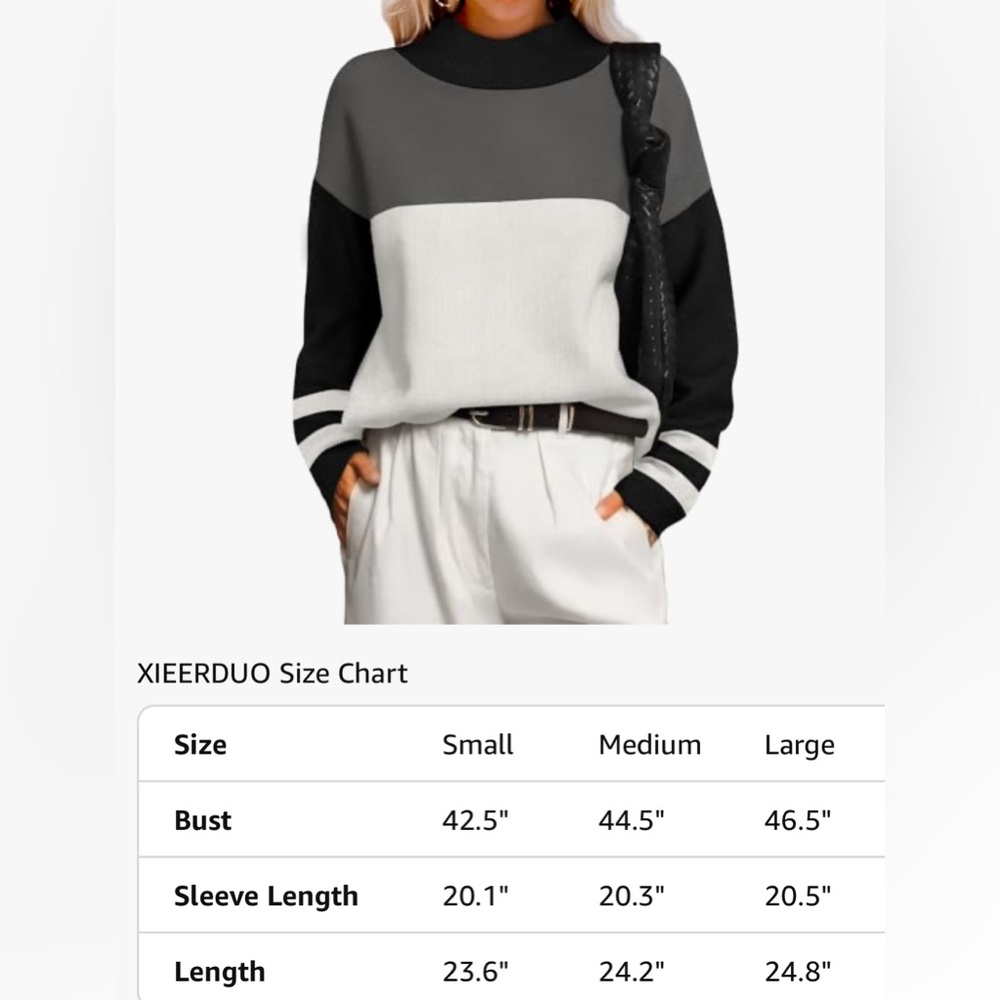 Xieerduo - Black and White Sweater with Striped Sleeves - Picture 3 of 7
